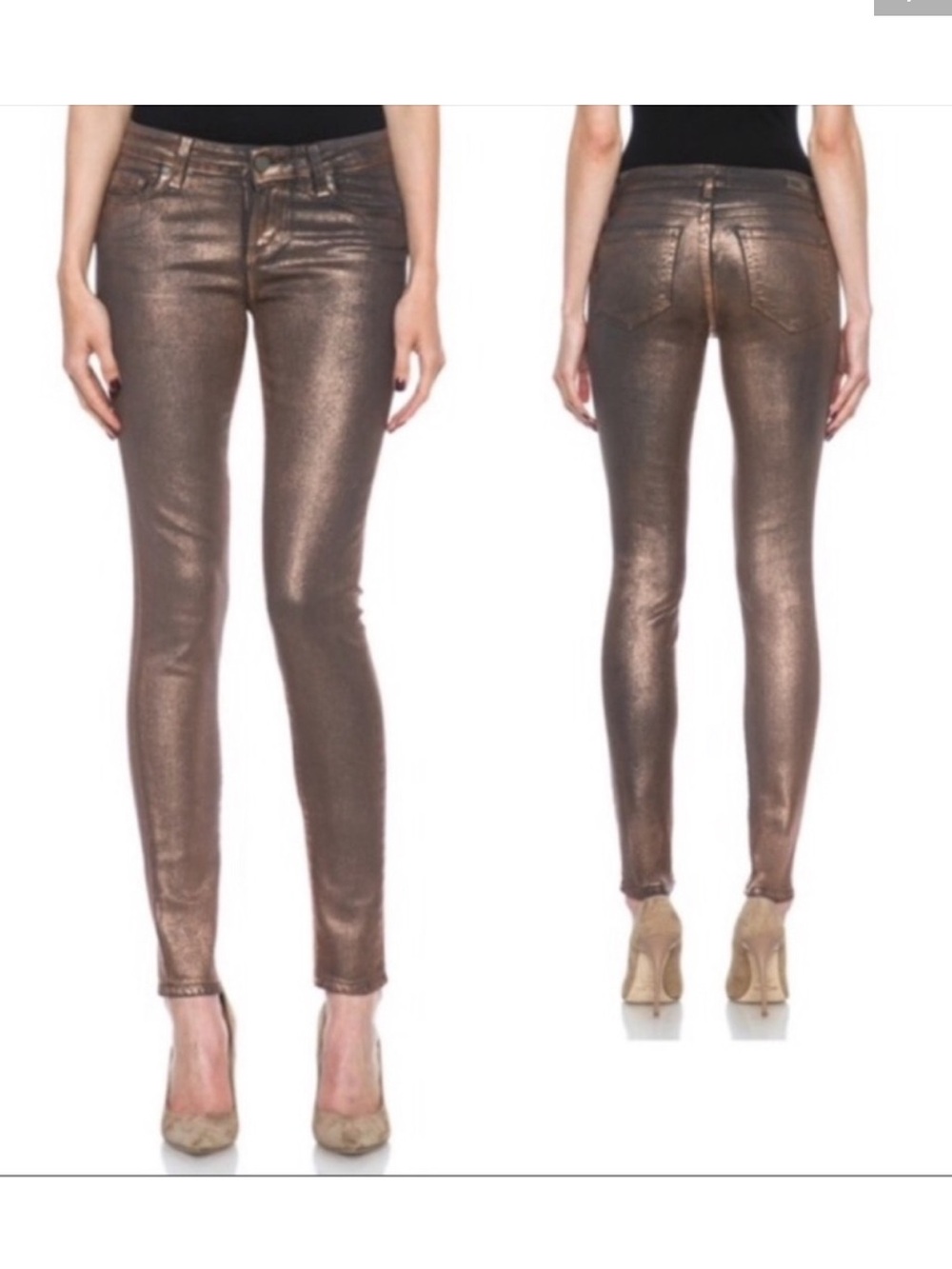 Paige Verdugo Low Rise Skinny Pants in Copper Crackle
